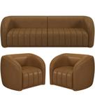 Kit Sofá 04 Lugares Para Sala 292 cm com 02 Poltronas Lazio M03 material sintético Whisky - Lyam Decor Kit Sofá 04 Lugares Para Sala 292 cm com 02 Poltronas Lazio M03 material sintético Whisky - Lyam Decor