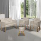 Kit Sofá 1 Namoradeira 2 Poltronas com Puff Capitone clinica 4 lugares resistente para Recepção sala pequena