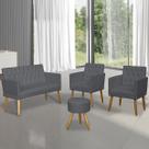 Kit Sofá 1 Namoradeira 2 Poltronas Puff para recepção clinica 4 lugares resistente para sala pequena