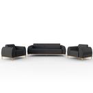 Kit Sofá 2 Lugares 150cm Com 2 Poltronas Molino Pés D'ouro D02 Linho Cinza Escuro C-420 - Lyam Decor