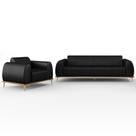 Kit Sofá 2 Lugares 150cm Com Poltrona Molino Pés D'ouro D02 material sintético Preto B-159 - Lyam Decor