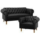 Kit Sofá 2 Lugares 160cm e Poltrona Chesterfield Sala e Recepção material sintético