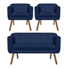 Kit Sofá 2 Lugares e 02 Poltronas Julia Suede Azul Marinho