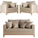 Kit Sofá 2 Lugares e 2 Poltronas Beny Base em Madeira Maciça Linho Bege Kimi Design Kit Sofá 2 Lugares e 2 Poltronas Beny Base em Madeira Maciça Linho Bege Kimi Design