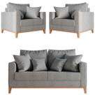 Kit Sofá 2 Lugares e 2 Poltronas Beny Base em Madeira Maciça Linho Cinza Kimi Design