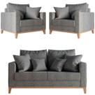 Kit Sofá 2 Lugares e 2 Poltronas Beny Base em Madeira Maciça Linho Grafite Kimi Design