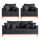 Kit Sofá 2 Lugares e 2 Poltronas Beny com Base de Madeira