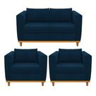 Kit Sofá 2 Lugares e 2 Poltronas Europa Suede Azul Marinho AM Decor