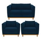 Kit Sofá 2 Lugares e 2 Poltronas Europa Suede Azul Marinho Amarena Móveis