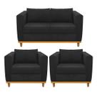 Kit Sofá 2 Lugares e 2 Poltronas Europa Suede Preto Doce Sonho Móveis