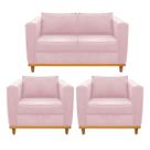 Kit Sofá 2 Lugares e 2 Poltronas Europa Suede Rosa Bebê Amarena Móveis