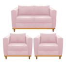 Kit Sofá 2 Lugares e 2 Poltronas Europa Suede Rosa Bebê Doce Sonho Móveis