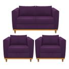 Kit Sofá 2 Lugares e 2 Poltronas Europa Suede Roxo Amarena Móveis