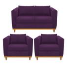 Kit Sofá 2 Lugares e 2 Poltronas Europa Suede Roxo Doce Sonho Móveis