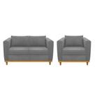 Kit Sofá 2 Lugares e Poltrona Europa Suede Cinza AM Decor Kit Sofá 2 Lugares e Poltrona Europa Suede Cinza AM Decor