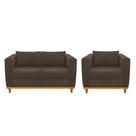 Kit Sofá 2 Lugares e Poltrona Europa Suede Marrom AM Decor Kit Sofá 2 Lugares e Poltrona Europa Suede Marrom AM Decor