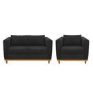 Kit Sofá 2 Lugares e Poltrona Europa Suede Preto AM Decor Kit Sofá 2 Lugares e Poltrona Europa Suede Preto AM Decor