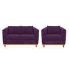 Kit Sofá 2 Lugares e Poltrona Europa Suede Roxo Amarena Móveis Kit Sofá 2 Lugares e Poltrona Europa Suede Roxo Amarena Móveis