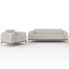 Kit Sofá 2 Lugares Sala Estar 150cm Com Poltrona Molino Pés D'ouro D02 Linho Cru C-443 - Lyam Decor