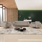 Kit Sofá 3 Lugares 180cm Com 2 Poltronas Molino Pés D'ouro D02 Linho Bege C-107 - Lyam Decor