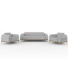 Kit Sofá 3 Lugares 180cm Com 2 Poltronas Molino Pés D'ouro D02 Linho Cinza D-315 - Lyam Decor