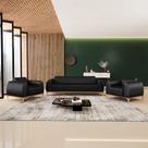 Kit Sofá 3 Lugares 180cm Com 2 Poltronas Molino Pés D'ouro D02 Material Sintético Preto B-159 - Lyam Decor