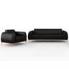 Kit Sofá 3 Lugares 180cm Com Poltrona Molino Pés D'ouro D02 material sintético Preto B-159 - Lyam Decor Kit Sofá 3 Lugares 180cm Com Poltrona Molino Pés D'ouro D02 material sintético Preto B-159 - Lyam Decor