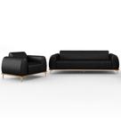 Kit Sofá 3 Lugares 180cm Com Poltrona Molino Pés D'ouro D02 Material Sintético Preto B-159 - Lyam Decor Kit Sofá 3 Lugares 180cm Com Poltrona Molino Pés D'ouro D02 Material Sintético Preto B-159 - Lyam Decor