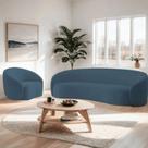 Kit Sofá 3 Lugares 180cm e Poltrona Orgânico Luxo Recepção Sala de Estar e TV Amore Linho Azul Royal- MABE MAGAZINE