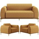 Kit Sofá 3 Lugares 210cm Com 02 Poltronas Molino Base Castanho Pés D'ouro D02 Bouclê Mostarda Pb-03 - Lyam Decor Kit Sofá 3 Lugares 210cm Com 02 Poltronas Molino Base Castanho Pés D'ouro D02 Bouclê Mostarda Pb-03 - Lyam Decor