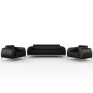 Kit Sofá 3 Lugares 210cm Com 2 Poltronas Molino Pés D'ouro D02 material sintético Preto B-159 - Lyam Decor