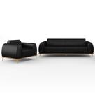 Kit Sofá 3 Lugares 210cm Com Poltrona Molino Pés D'ouro D02 material sintético Preto B-159 - Lyam Decor
