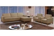 Kit Sofá 3 Lugares 2,10m com Chaise e 2 Poltronas Living Lavinia Linho Bege Adonai Estofados