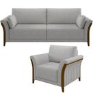 Kit Sofá 3 Lugares 222 Com Poltrona M03 Linho Cinza Kit Sofá 3 Lugares 222 Com Poltrona M03 Linho Cinza