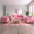 Kit Sofá 3 Lugares e 2 Poltronas Beny Recepção Sala de Estar Suede Rosa