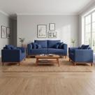 Kit Sofá 3 Lugares e 2 Poltronas Beny Recepção Sala Estar Linho Azul