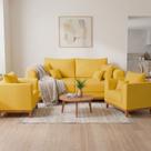 Kit Sofá 3 Lugares e 2 Poltronas Beny Recepção Sala Estar Suede Amarelo Kit Sofá 3 Lugares e 2 Poltronas Beny Recepção Sala Estar Suede Amarelo