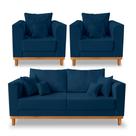 Kit Sofá 3 Lugares e 2 Poltronas Beny Viena Linho Azul