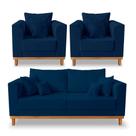 Kit Sofá 3 Lugares e 2 Poltronas Beny Viena Suede Azul