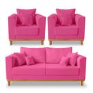 Kit Sofá 3 Lugares e 2 Poltronas Beny Viena Suede Rosa