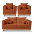 Kit Sofá 3 Lugares e 2 Poltronas Beny Viena Suede Terracota