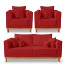 Kit Sofá 3 Lugares e 2 Poltronas Beny Viena Suede Vermelho