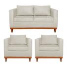 Kit Sofá 3 Lugares e 2 Poltronas Europa 180 cm Estilo Conforto e Elegância Linho - Amarena Móveis