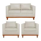 Kit Sofá 3 Lugares e 2 Poltronas Europa 180 cm Estilo Conforto e Elegância Linho Bege - Amarena Móveis