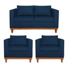 Kit Sofá 3 Lugares e 2 Poltronas Europa 180 cm Estilo Conforto e Elegância Suede Azul Marinho - Amarena Móveis Kit Sofá 3 Lugares e 2 Poltronas Europa 180 cm Estilo Conforto e Elegância Suede Azul Marinho - Amarena Móveis