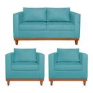 Kit Sofá 3 Lugares e 2 Poltronas Europa 180 cm Estilo Conforto e Elegância Suede Azul Turquesa - Amarena Móveis Kit Sofá 3 Lugares e 2 Poltronas Europa 180 cm Estilo Conforto e Elegância Suede Azul Turquesa - Amarena Móveis