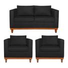 Kit Sofá 3 Lugares e 2 Poltronas Europa 180 cm Estilo Conforto e Elegância Suede Preto - Amarena Móveis Kit Sofá 3 Lugares e 2 Poltronas Europa 180 cm Estilo Conforto e Elegância Suede Preto - Amarena Móveis