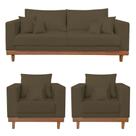 Kit Sofá 3 Lugares E 2 Poltronas Living Suede Marrom Balaqui Decor