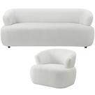 Kit Sofá 3 Lugares Para Sala 198cm Com 01 Poltrona Orgânica Florea M05 Bouclê Bege Claro - Lyam Decor