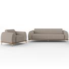 Kit Sofá 3 Lugares Sala Estar 210cm Com Poltrona Molino Pés D'ouro D02 Linho Bege C-107 - Lyam Decor